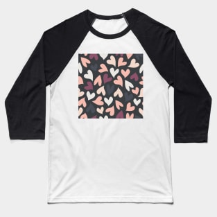 Dark Seamless Hearts Pattern Baseball T-Shirt